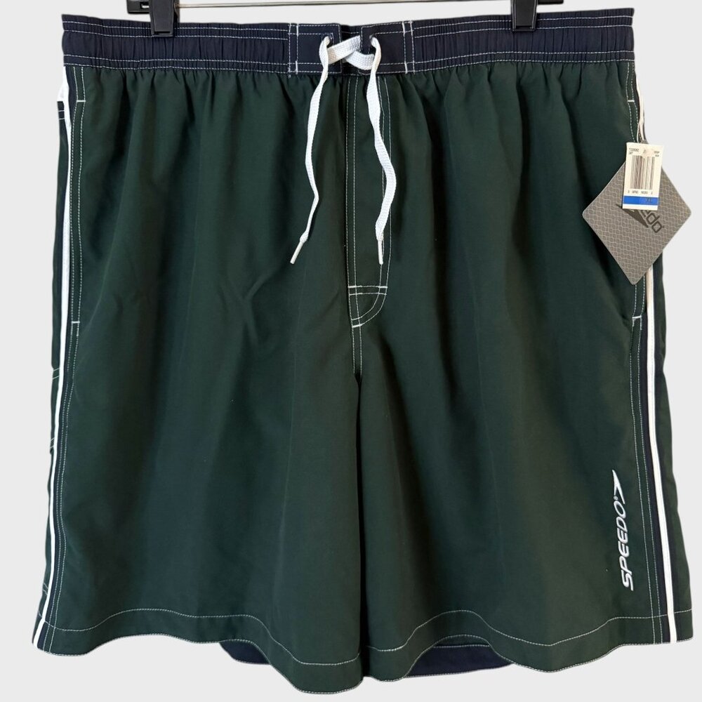 Speedo Mesh-Lined Drawstring Swim Shorts Trunks Green Men's Size XL UPF-50+ New